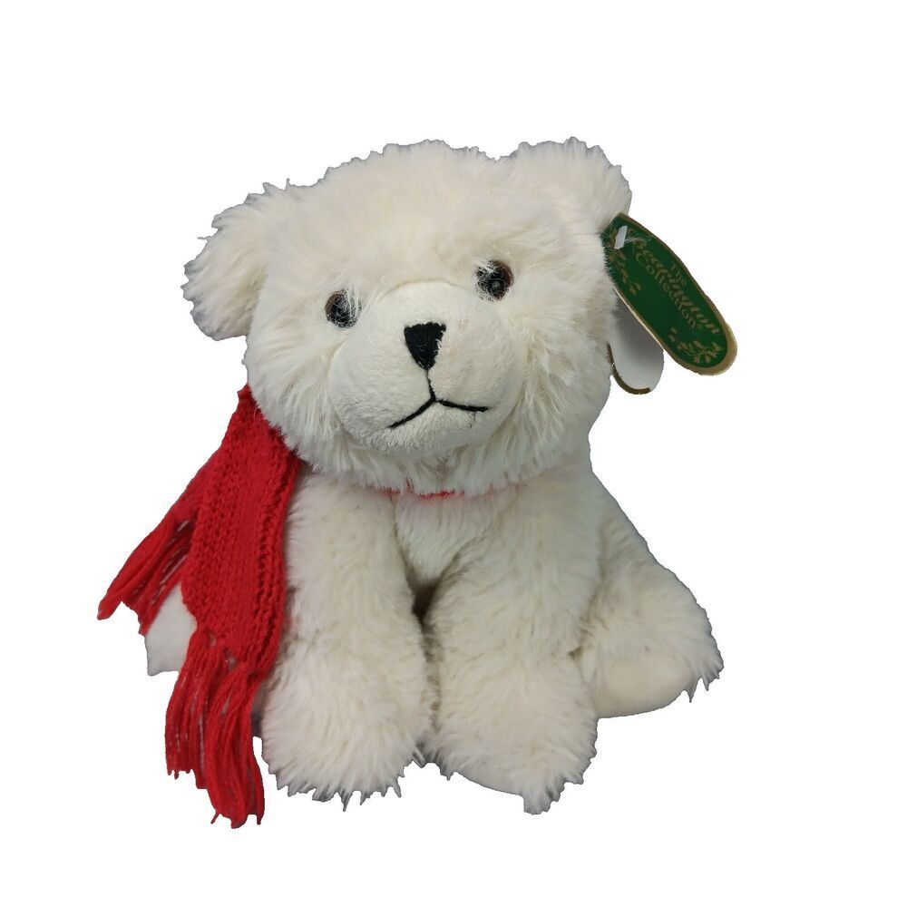 The Bearington Collection White Bear w/Red Scarf Frosty Plush Stuffed Animal